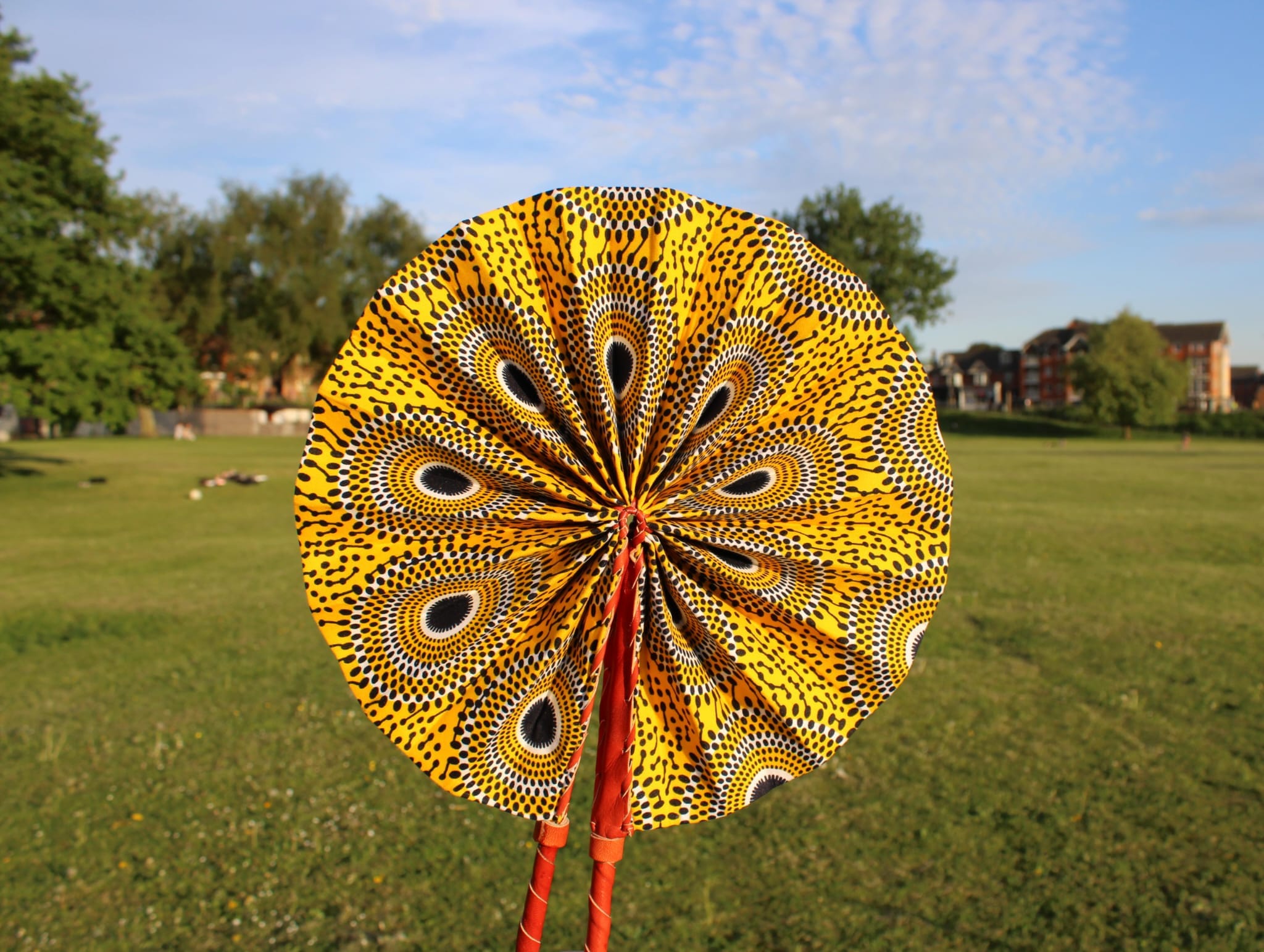 Handmade African Wax Fabric Fan Yellow